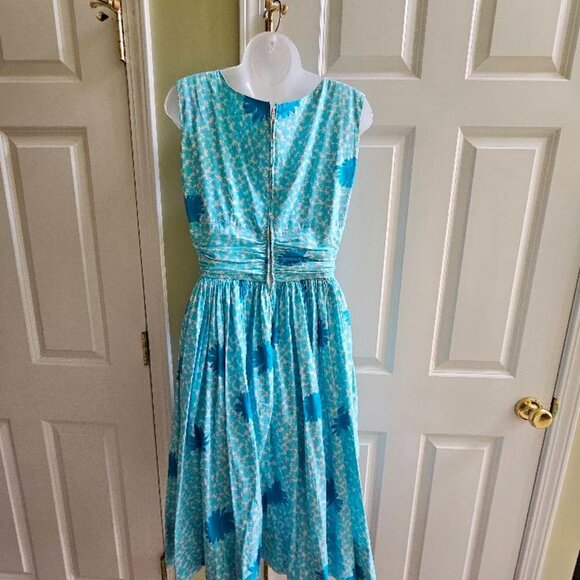 Vintage Anne Fogarty 50's Blue & White Floral Midi Dress - Picture 3 of 9